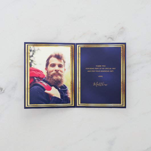Fotomijlpaal verjaardag Dank u marineblauw goud Bedankkaart (Binnen)