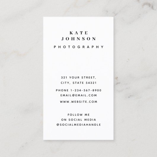 Fotominimale fotograaf QR Code Social Media Visitekaartje (Achterkant)