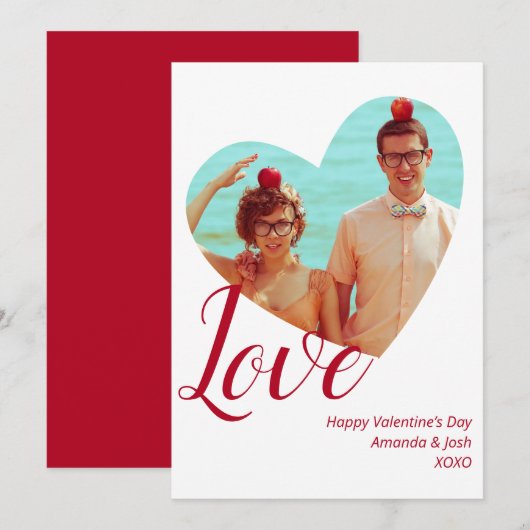 Fotominimalistisch liefdeshart Rode Valentijn Dag Feestdagenkaart (Voorkant / Achterkant)