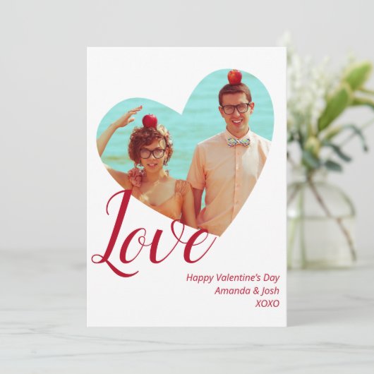 Fotominimalistisch liefdeshart Rode Valentijn Dag Feestdagenkaart (Staand voorkant)