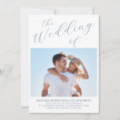 Fotominimalistisch mosterd Blue Script Weddenschap Kaart (Voorkant)