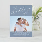 Fotominimalistisch mosterd Blue Script Weddenschap Kaart (Staand voorkant)