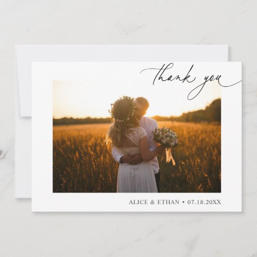 Fotominimalistische bruiloft voor grafisch script  bedankkaart (Voorkant)
