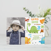 Fotomodel Dinosaurus Verjaardagsuitnodiging Jongen Kaart (Staand voorkant)