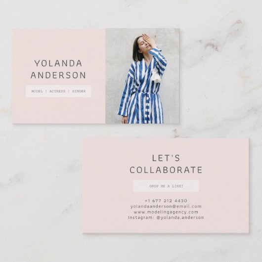 Fotomodel moderne roze mode stylist acteur visitekaartje (Voorkant / Achterkant)