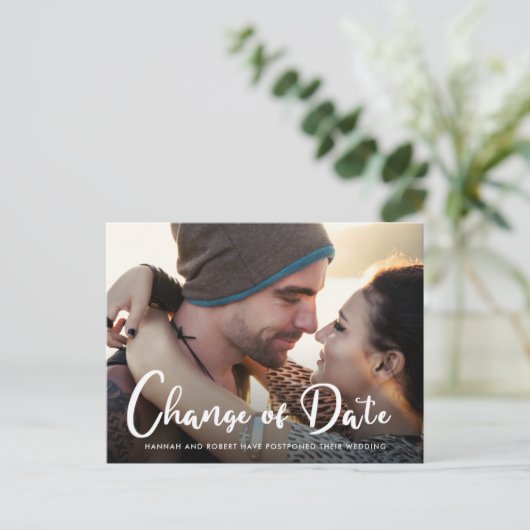 Fotomoment Huwelijksuitstel Wijziging Datum Aankondigingskaart (Staand voorkant)