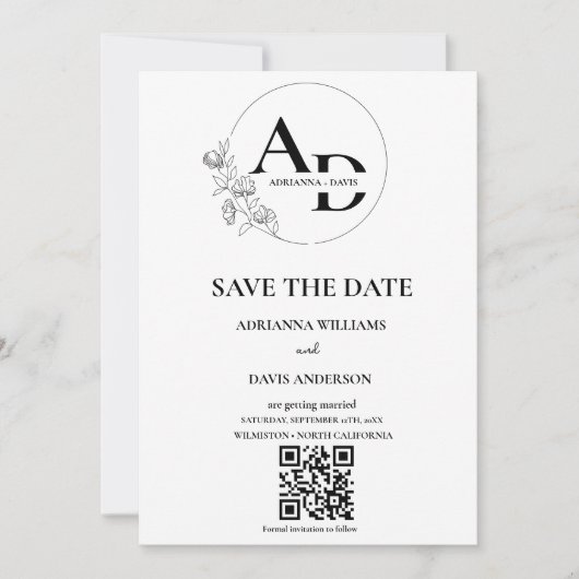 Fotomonogram minimalist QR-code bruiloft Save The Date (Voorkant)