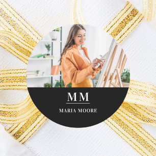 Fotomonogram naam zwart wit ronde sticker