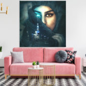 Fotomontage Lady Cityscape Canvas Afdruk (Insitu (Woonkamer))