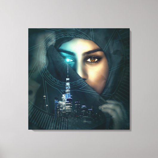 Fotomontage Lady Cityscape Canvas Afdruk (Voorkant)