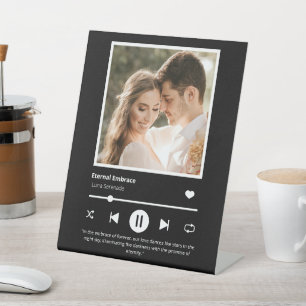 Fotomuziekspeler gepersonaliseerd zwart reclamebord met voetstuk