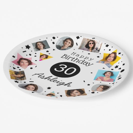 Fotonaam 30e verjaardag papieren bordje (Gekanteld)