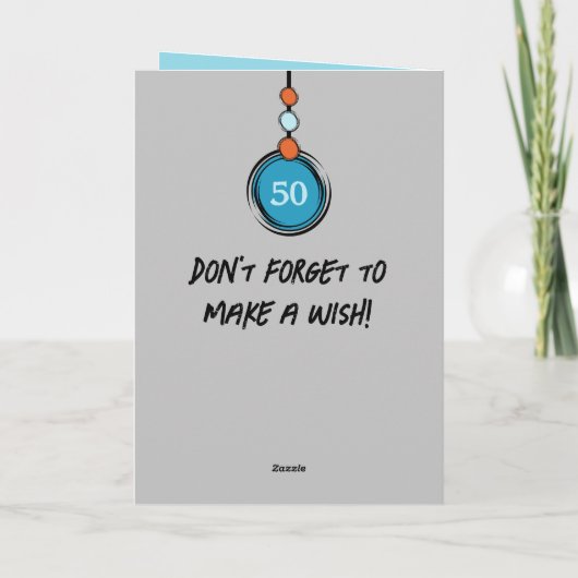 Fotonaam blauw oranje 50e verjaardag toevoegen kaart (Achterkant)