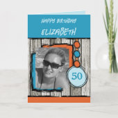 Fotonaam blauw oranje 50e verjaardag toevoegen kaart (Voorkant)