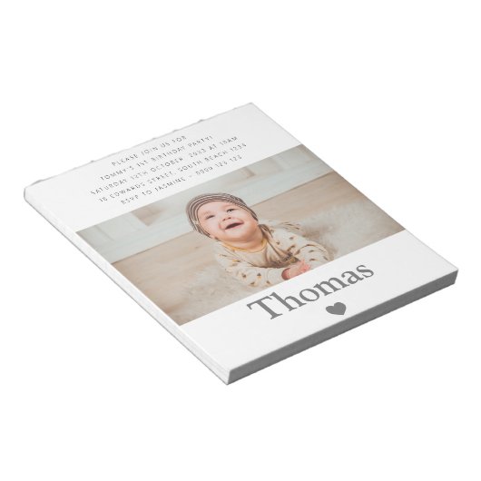 Fotonaam eerste geboortedag notitieblok (Schuin)