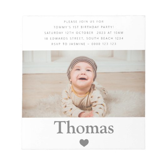 Fotonaam eerste geboortedag notitieblok (Voorkant)