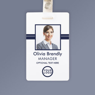 Fotonaam ID-kaart werknemer Navy White Badge