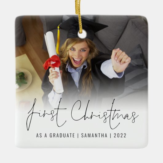 Fotonaam jaar eerste Kerstmis Afstuderen Keramisch Ornament (Voorkant)