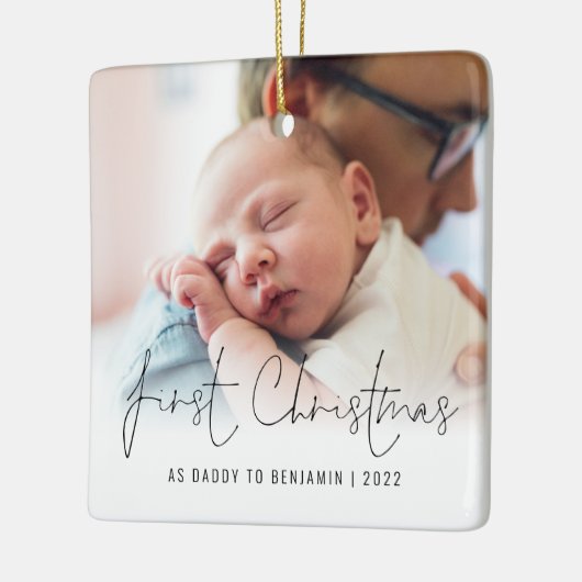 Fotonaam jaar eerste Kerstmis als papa Keramisch Ornament (Links)