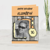 Fotonaam oranje geel 16e verjaardag toevoegen kaart (Voorkant)