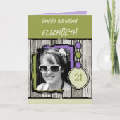 Fotonaam paarse groene 21e verjaardag toevoegen kaart (Voorkant)