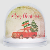 Fotonaam Red Truck Merry Retro Vintage Christmas Sneeuwbol (Voorkant)
