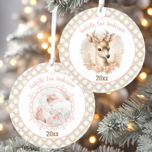 Fotonaam Tekst Baby Meisje Eerste Kerstmis Acryl Ornament