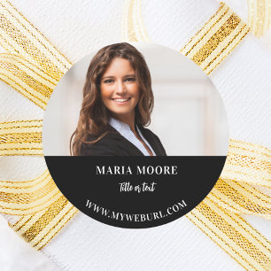 Fotonaam tekst contact info zwart wit bedrijf ronde sticker