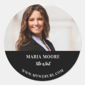 Fotonaam tekst contact info zwart wit bedrijf ronde sticker (Voorkant)