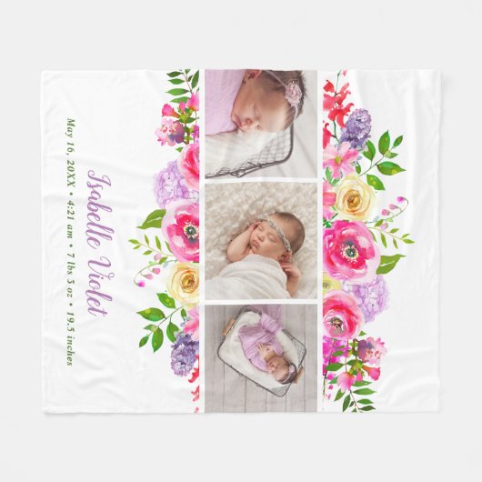 Fotonaam van Bright Blooms 3 Fleece Deken (Voorkant (Horizontaal))