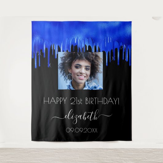 Fotonaam van het Birthday party black royal blue d Wandkleed (Voorkant)