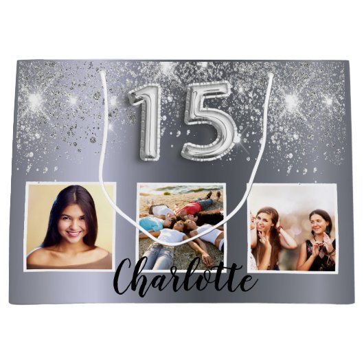 Fotonaam van Quinceanera Silglitter Groot Cadeauzakje (Voorkant)