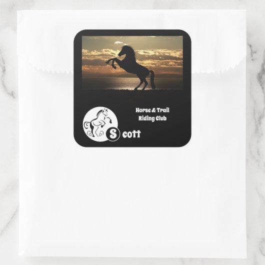 Fotonaam voor paarden en Golf Club Vierkante Sticker (Tas)
