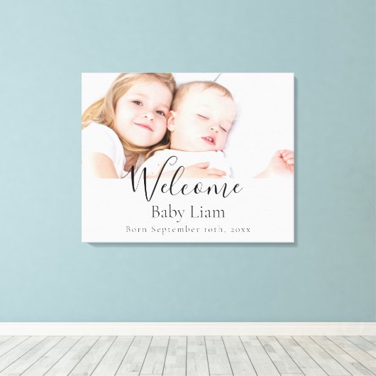 Fotonaam voor pasgeboren baby canvas afdruk (Insitu (Houten vloer))