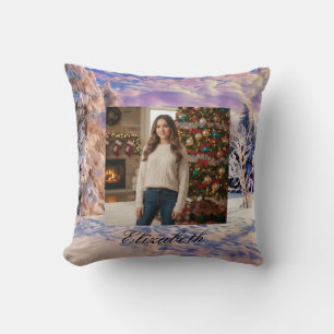 Fotonaam Winterlandschap Paarse Roze Aquarel  Kussen