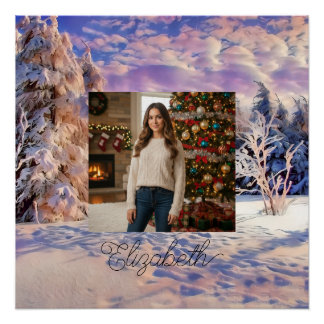 Fotonaam Winterlandschap Paarse Roze Aquarel  Perfect Poster