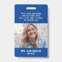 Fotonaambadge in het blauw voor leraren of verplee