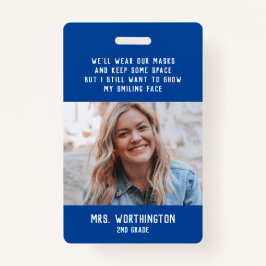 Fotonaamplaatje in het blauw voor leraren of verpl badge