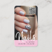 Fotonagels met roze moderne chic QR-code Visitekaartje (Voorkant)