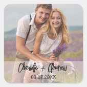 Fotonamen bruidegom bruiloft gunst vierkante sticker (Voorkant)