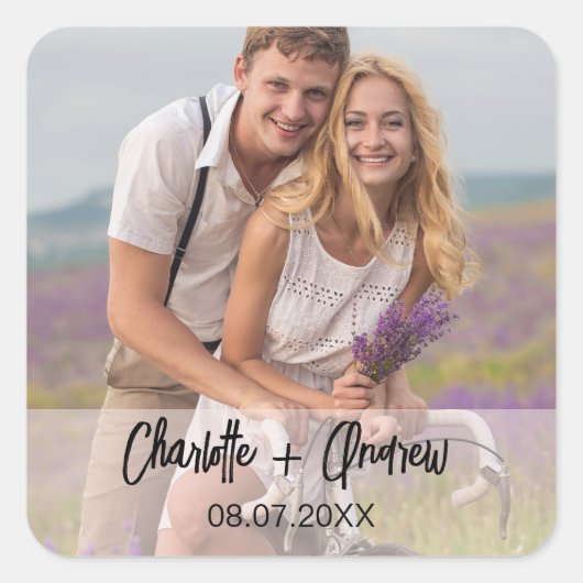 Fotonamen bruidegom bruiloft gunst vierkante sticker (Voorkant)