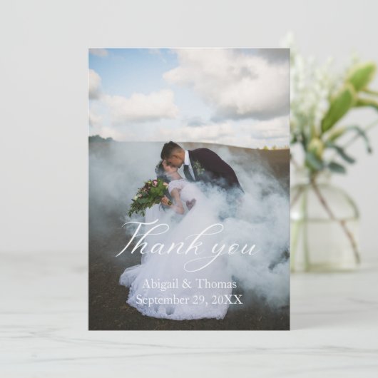 Fotonamen en datum bruiloft Hartelijk dank Bedankkaart (Staand voorkant)