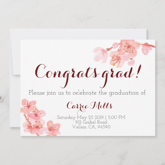 Fotonodiging voor afstuderen met pinkn cherry blos kaart (Achterkant)