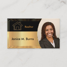 Fotoontwerp voor zwarte en metalen Gold Realtor Visitekaartje