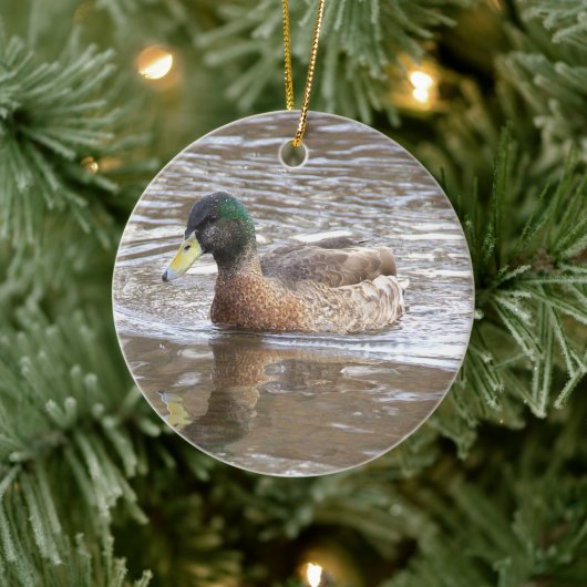Fotoornament met wilde eend keramisch ornament (Boom)