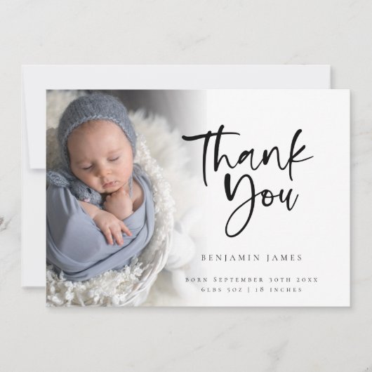 Fotooverlay Script Boy Bedankt geboorte Aankondiging (Voorkant)