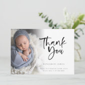 Fotooverlay Script Boy Bedankt geboorte Aankondiging (Staand voorkant)