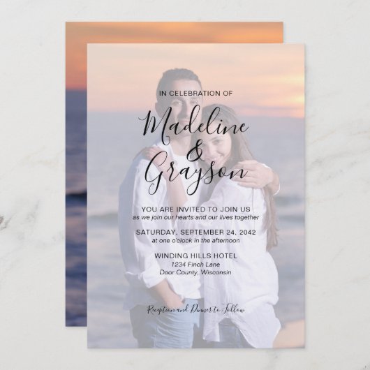 Fotooverlay Script Typografie Weddenschap Uitnodig Kaart (Voorkant / Achterkant)