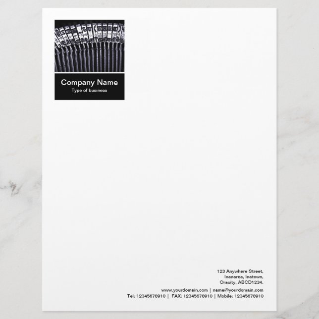 Fotopaneel - Zwart - Schrijfmachine Briefhoofd Ontwerp (Voorkant)