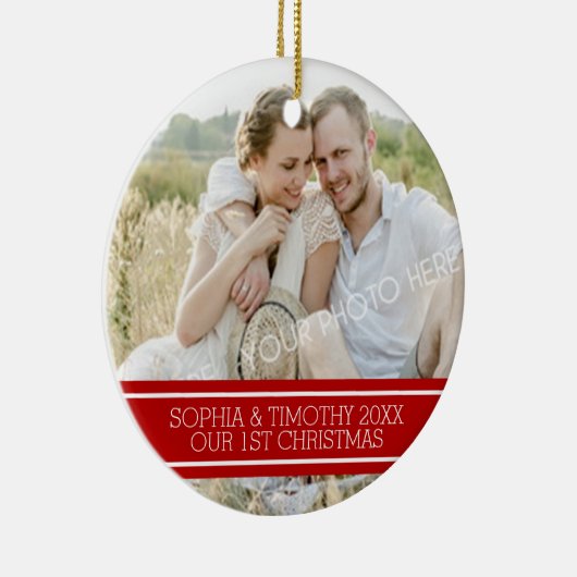 Fotoparen eerste kerstsierrood keramisch ornament (Rechts)